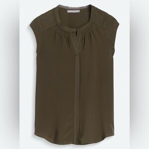 Daniel Rainn Beacon Pintuck Detail Silk Blouse, Olive - Size XL